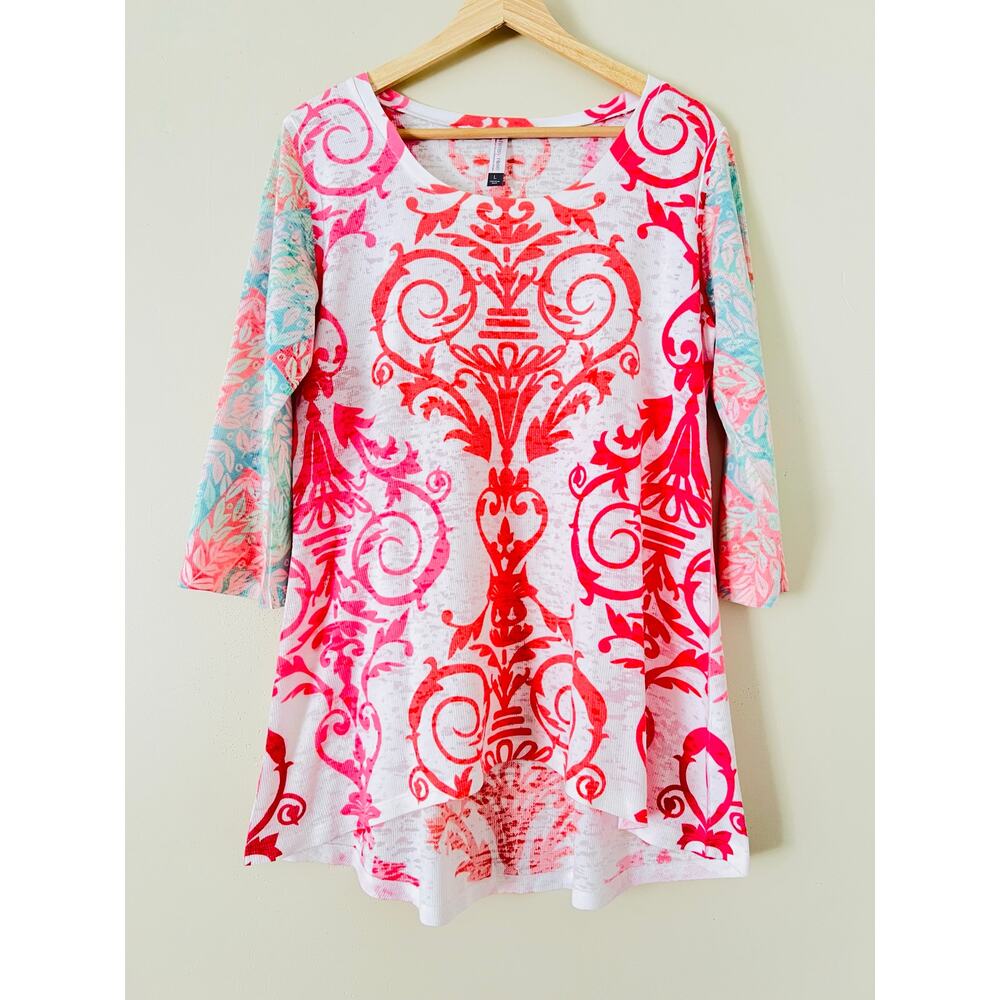 Whimsy Rose Sundance Women's Blouse Tunic Top Shirt Large 3/4 Sleeve Baby Waffle - Picture 2 of 6